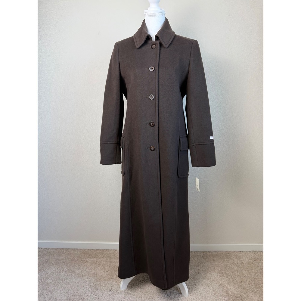 Murano Women 100% Wool Maxi Coat 4 Brown Single Breasted Dark Academia Old Money